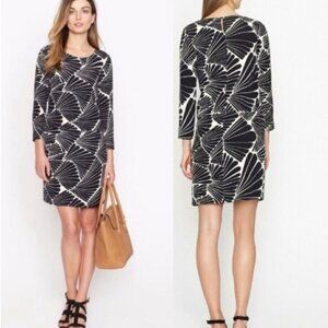 J. CREW Jules Fanfare Black White Long Sleeve Pocket Midi Dress Womens 6